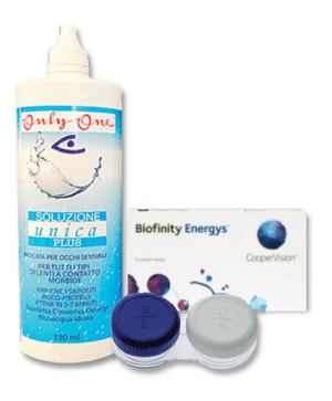 Komplekt Biofinity Energys 3+3 läätse ja Unica Plus 360ml + konteiner