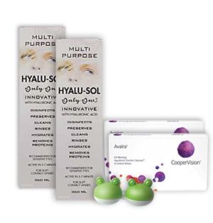 Value Pack of Avaira 6+6 lenses, Hyalu-Sol 360ml 2 pcs and Cute Lens Case
