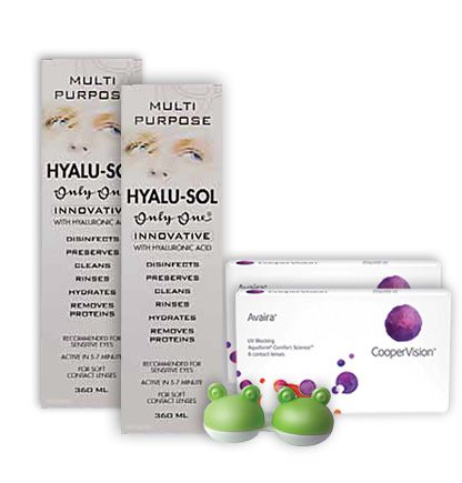 Value Pack of Avaira 6+6 lenses, Hyalu-Sol 360ml 2 pcs and Cute Lens Case