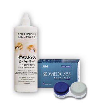 Komplekt Biomedics 55 Evolution 3+3 ja Hyalu-Sol 360ml + konteiner + pintsetid