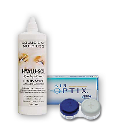 Komplekt AirOptix Aqua 3+3 ja Hyalu-Sol 360ml + konteiner + pintsetid