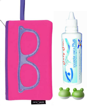 Travel Set: Pouch, Unica Plus 100ml Solution and Lens Case Froggy