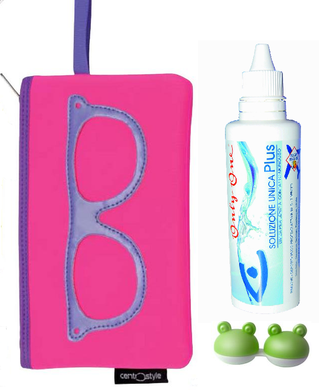 Travel Set: Pouch, Unica Plus 100ml Solution and Lens Case Froggy